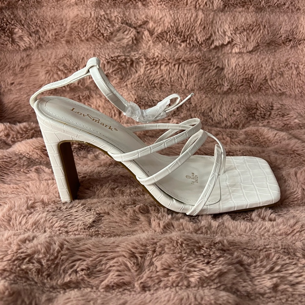 White Square Toe Strappy Heel